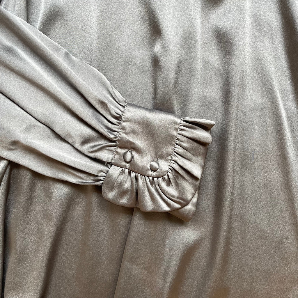 Dea Kudibal Grey Silk Satin Blouse with Balloon Sleeves