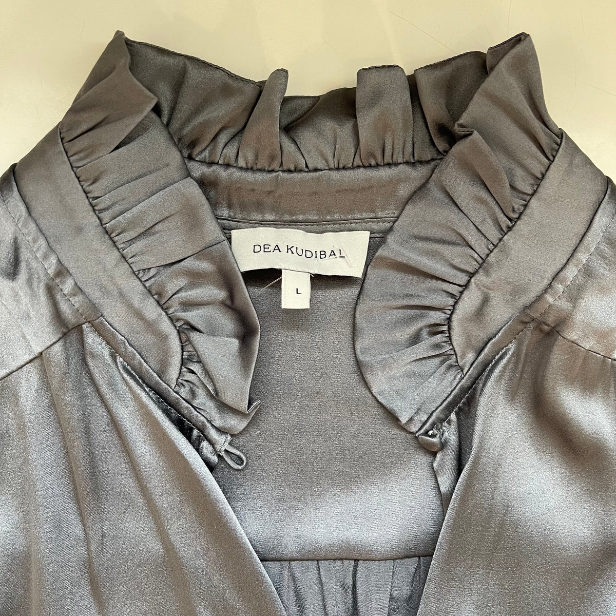 Dea Kudibal Grey Silk Satin Blouse with Balloon Sleeves