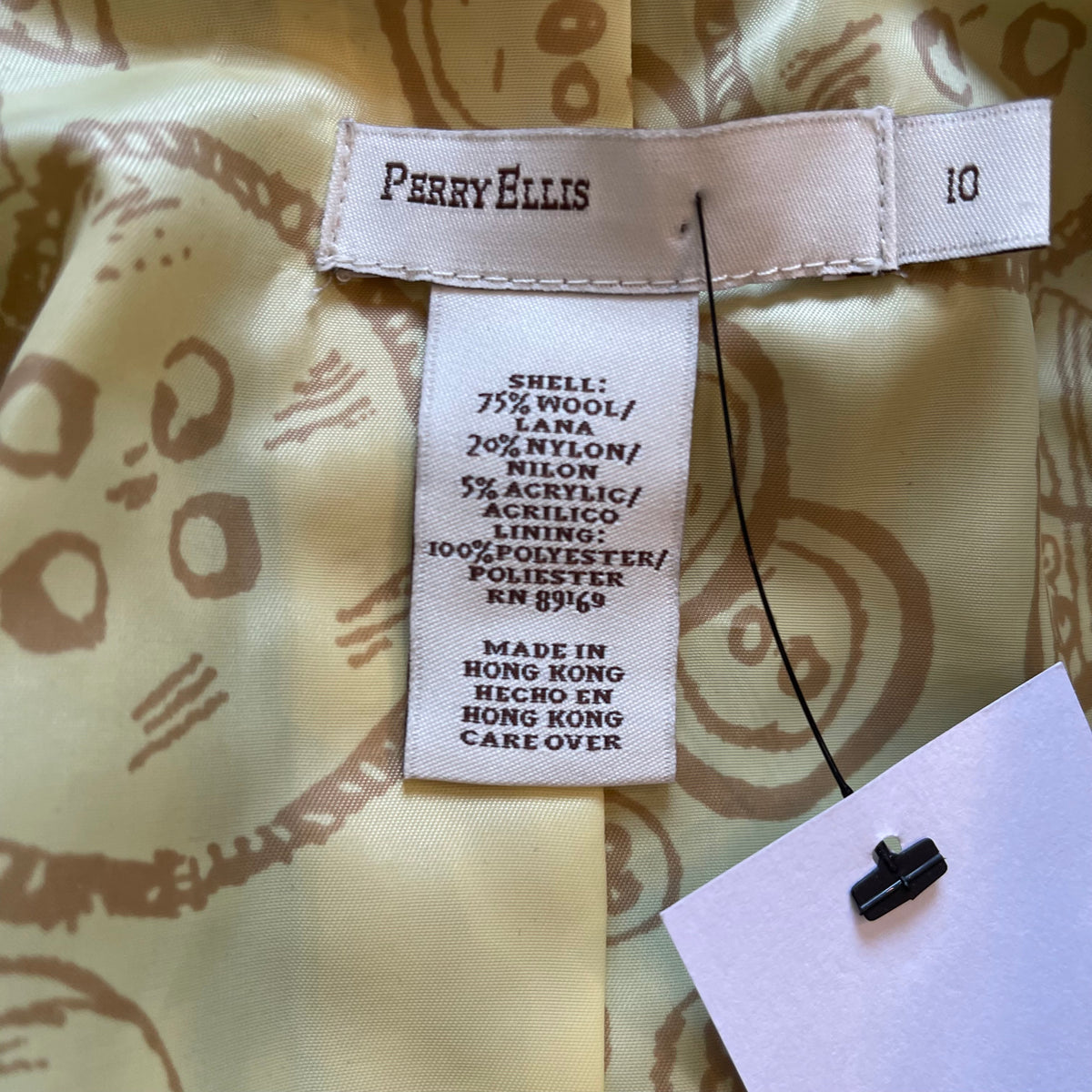 Perry Ellis Green Houndstooth Wool Jacket with Fringed Trim