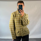 Perry Ellis Green Houndstooth Wool Jacket with Fringed Trim