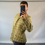 Perry Ellis Green Houndstooth Wool Jacket with Fringed Trim