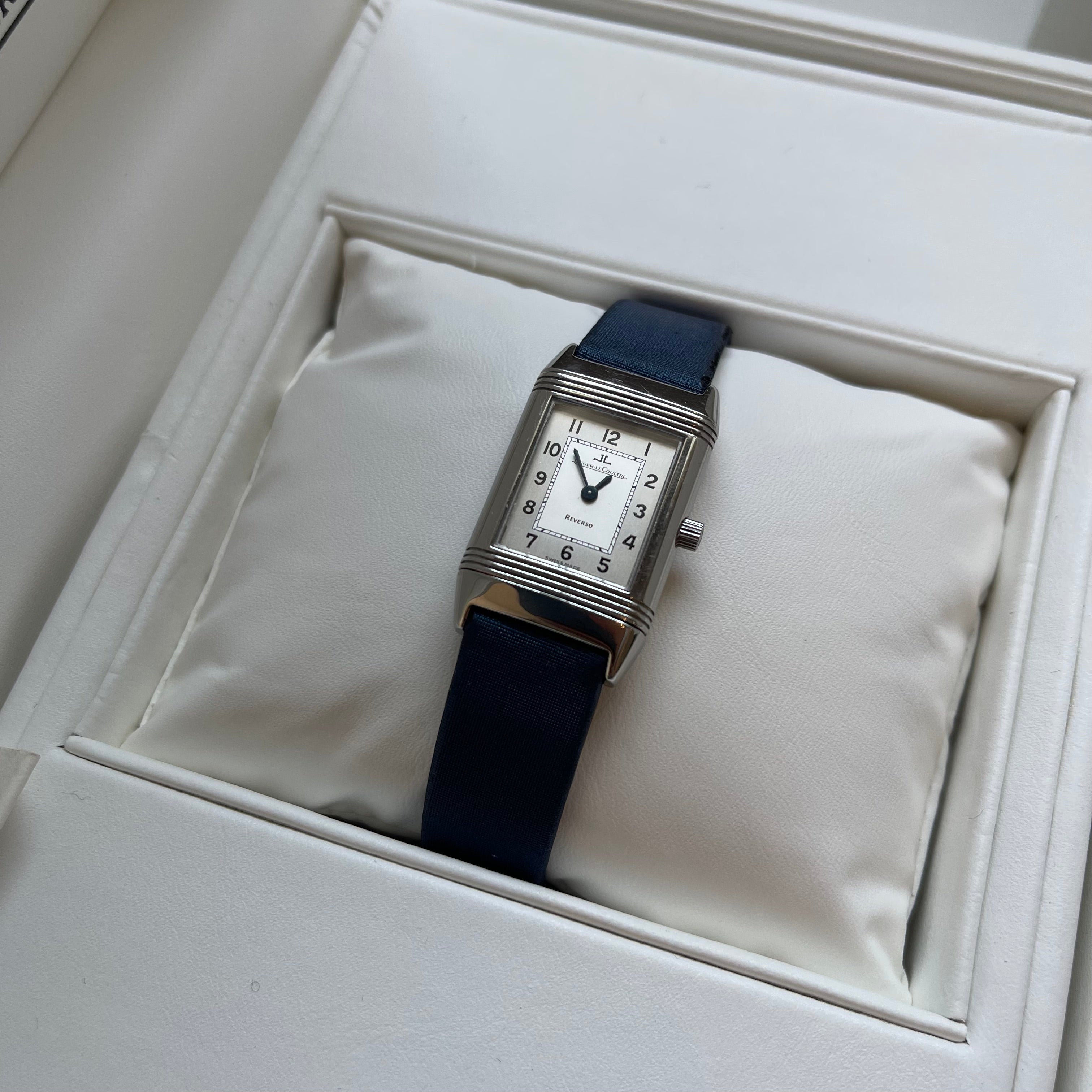 Jaeger-LeCoultre Vintage Reverso Watch Stainless Steel Case Blue Strap