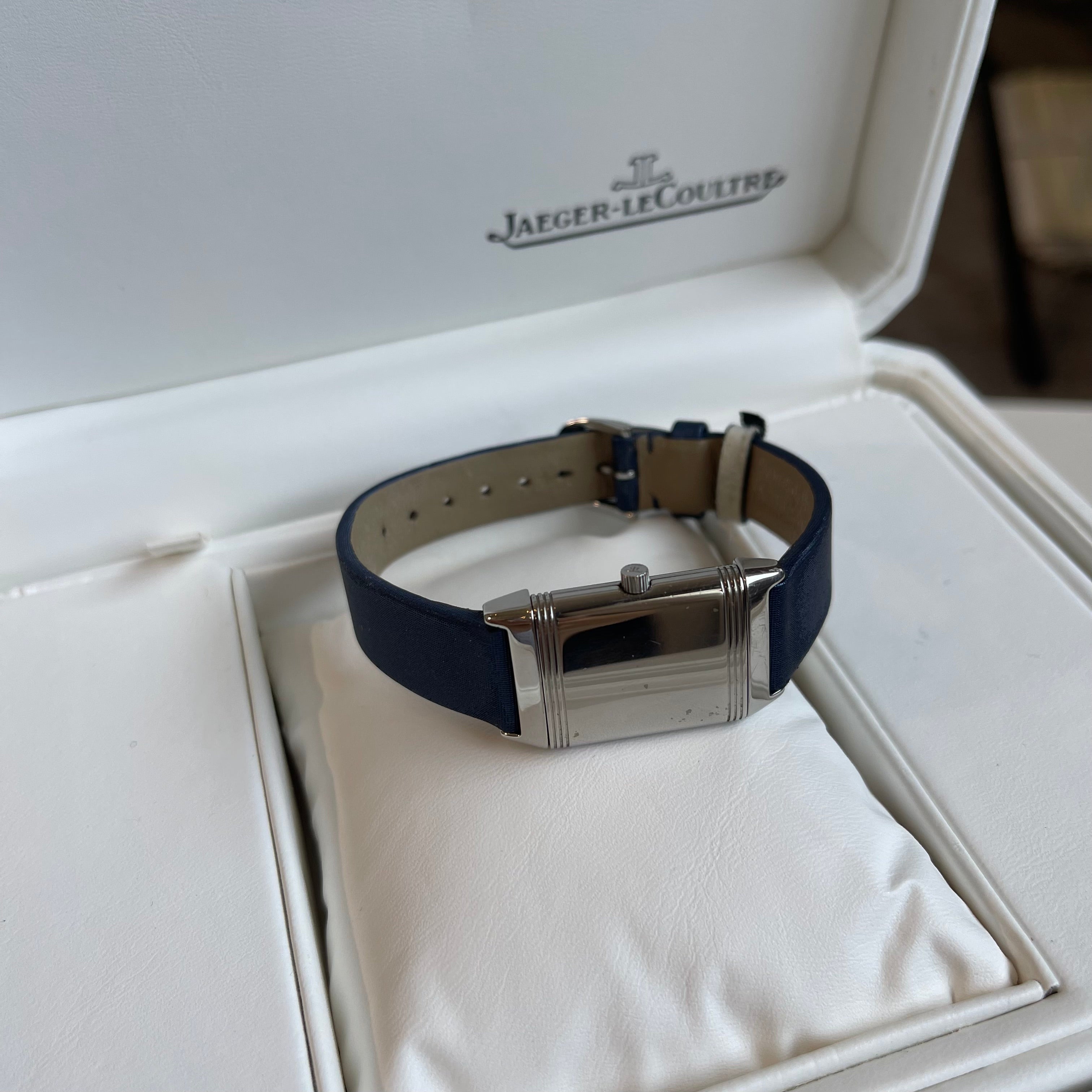 Jaeger-LeCoultre Vintage Reverso Watch Stainless Steel Case Blue Strap
