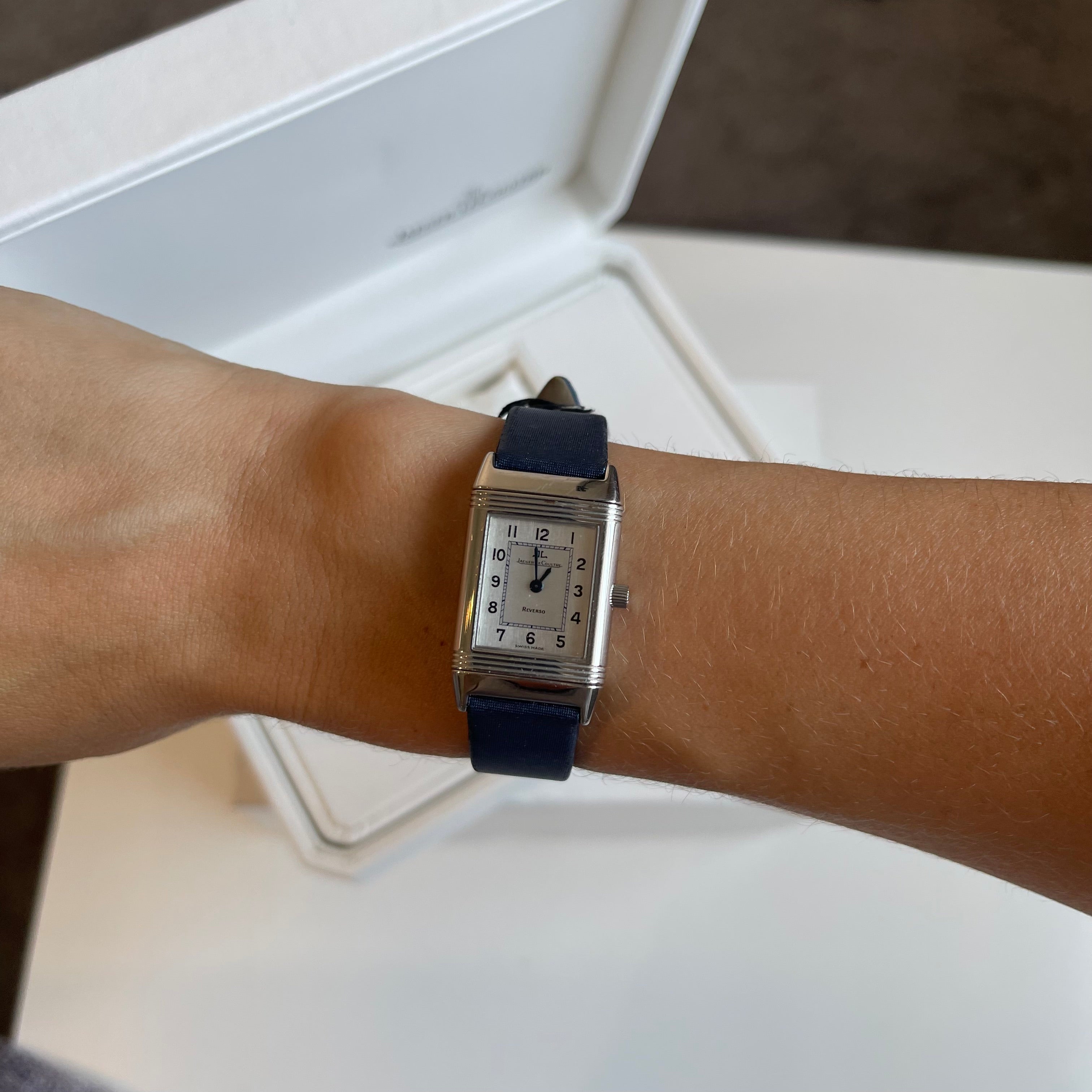 Jaeger-LeCoultre Vintage Reverso Watch Stainless Steel Case Blue Strap
