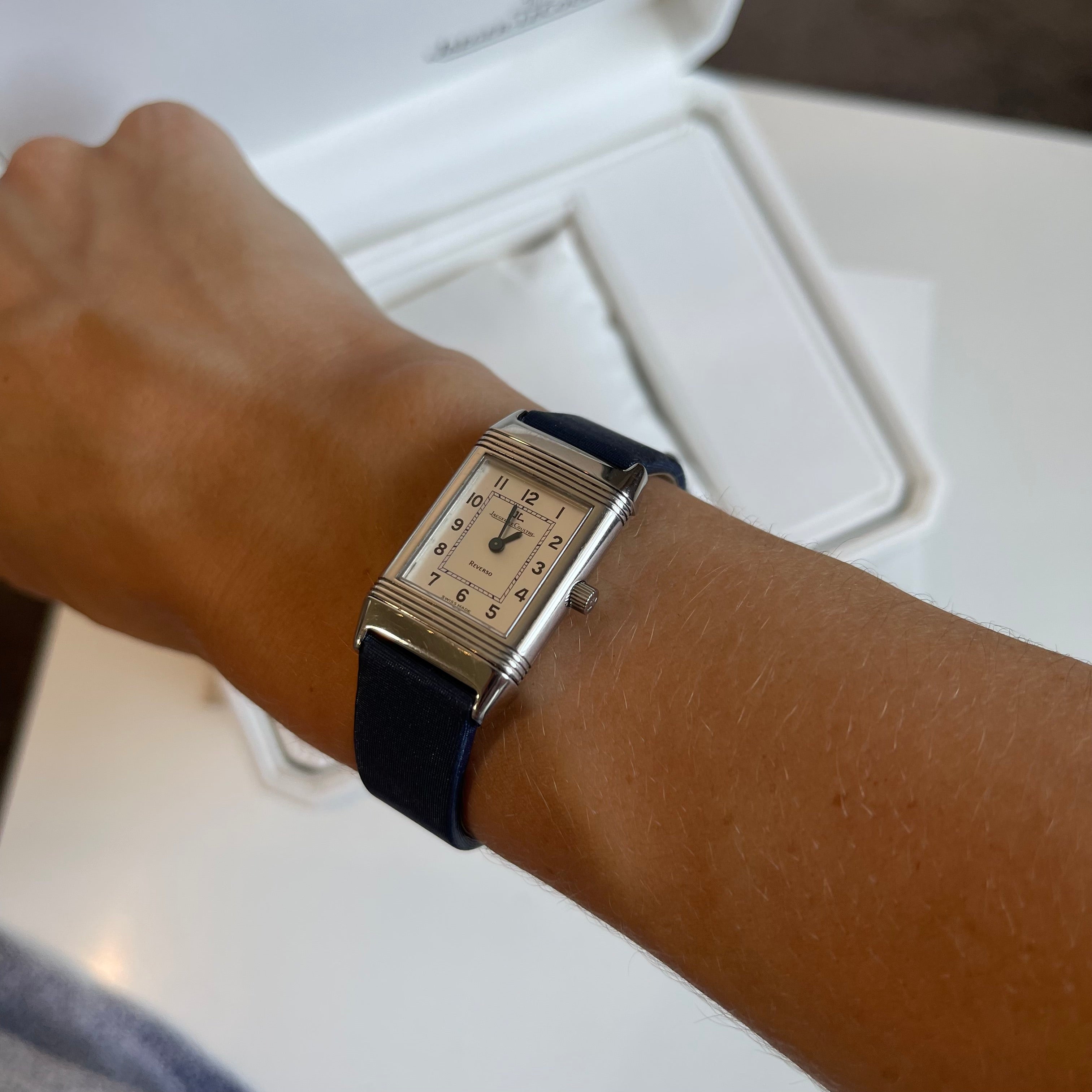 Jaeger-LeCoultre Vintage Reverso Watch Stainless Steel Case Blue Strap