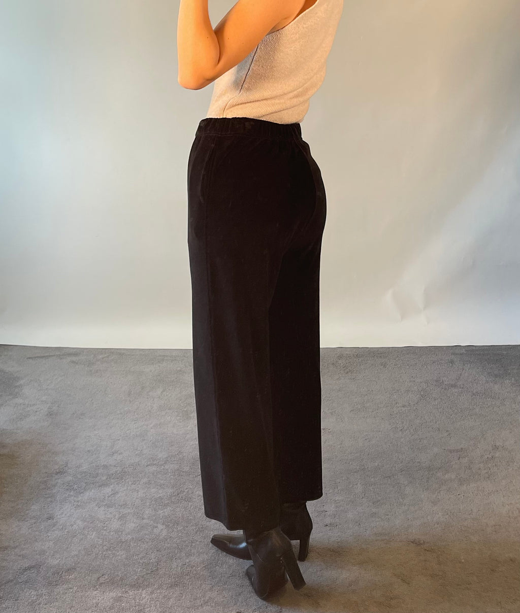 Nili Lotan Black Velvet Wide-Leg Drawstring Trousers
