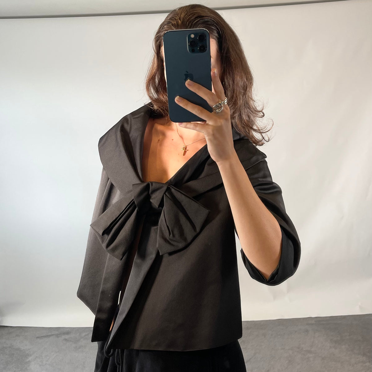 Giambattista Valli Black Wool and Silk Jacket with Bow Front