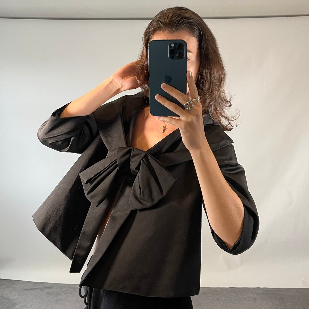 Giambattista Valli Black Wool and Silk Jacket with Bow Front