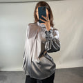 Dea Kudibal Grey Silk Satin Blouse with Balloon Sleeves