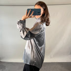 Dea Kudibal Grey Silk Satin Blouse with Balloon Sleeves