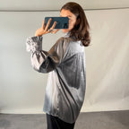 Dea Kudibal Grey Silk Satin Blouse with Balloon Sleeves