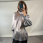 Dea Kudibal Grey Silk Satin Blouse with Balloon Sleeves