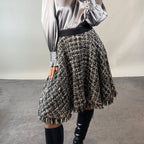 MSGM Black and White Tweed Skirt with Fringed Hem