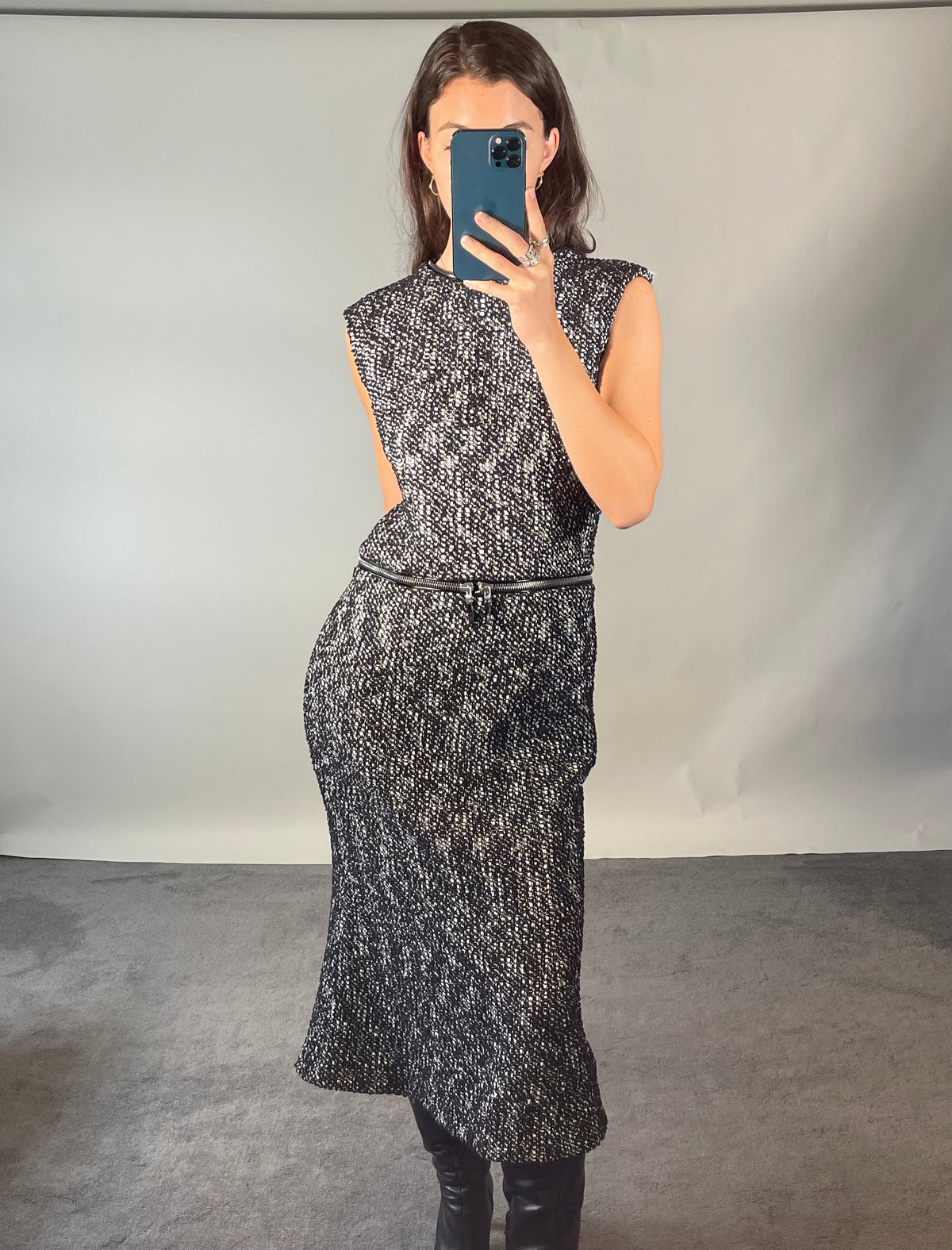 Alexander McQueen Black and White Tweed Pencil Dress