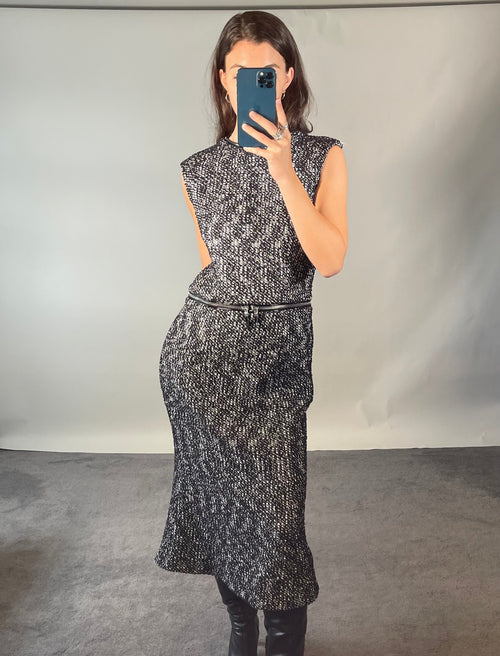 Alexander McQueen Black and White Tweed Pencil Dress