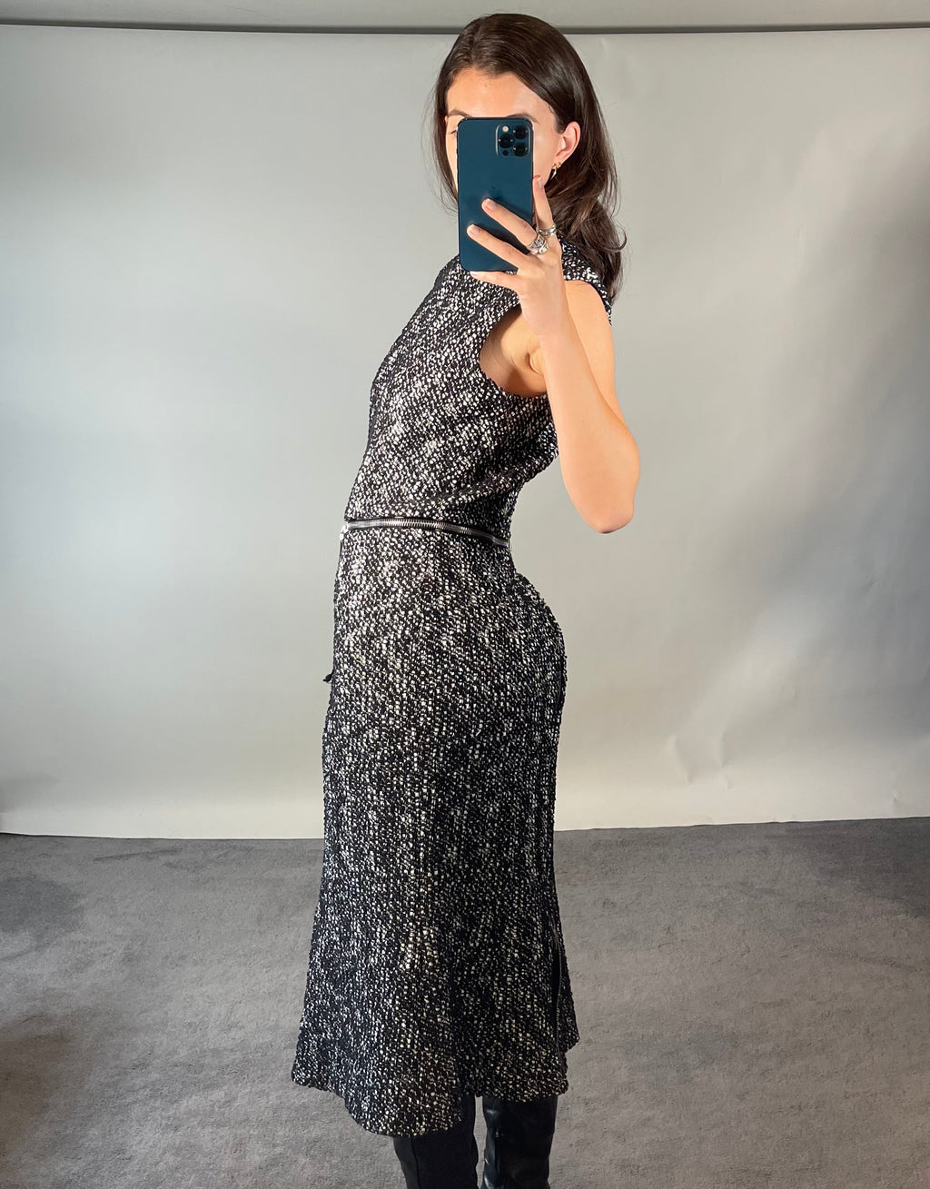 Alexander McQueen Black and White Tweed Pencil Dress