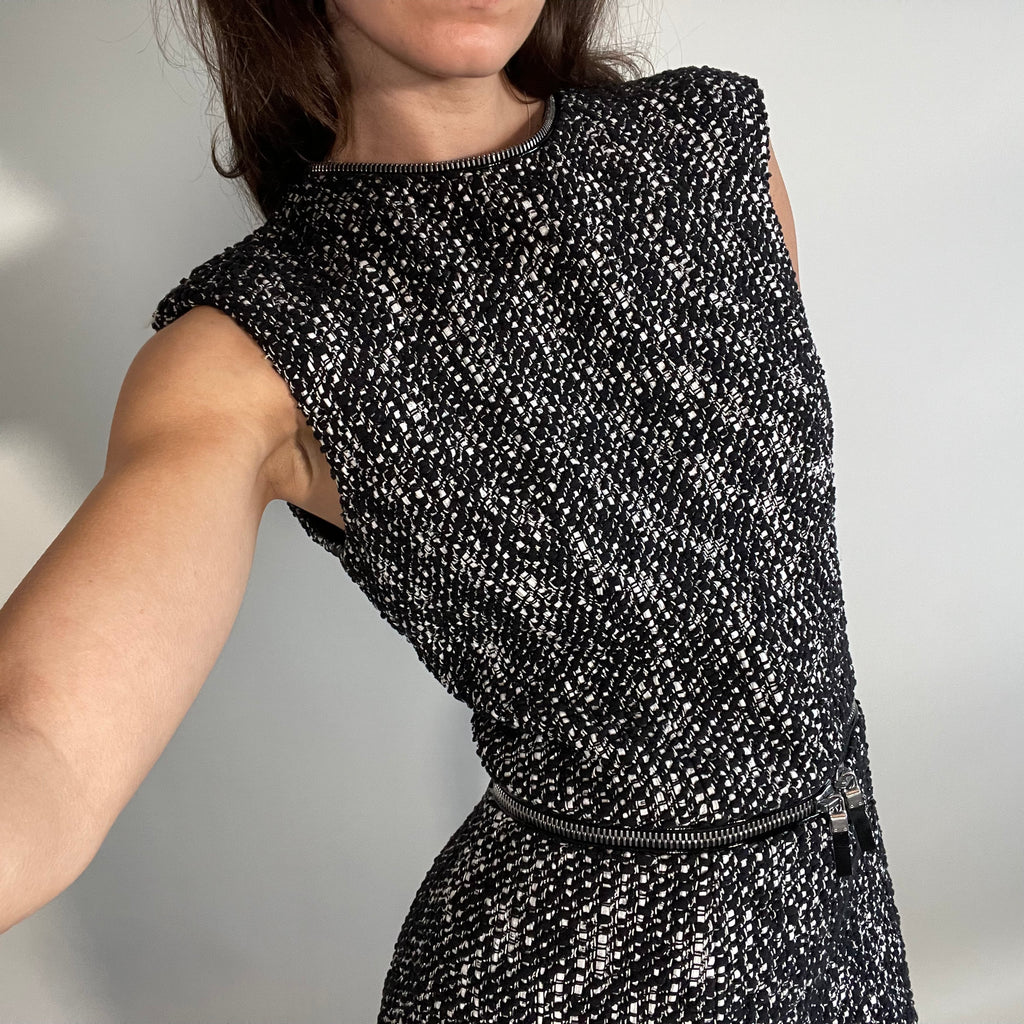 Alexander McQueen Black and White Tweed Pencil Dress
