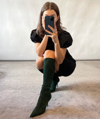 Le Silla Bottle Green Suede Pointed Toe Knee-High Stiletto Boots