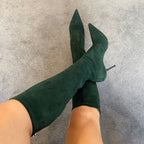 Le Silla Bottle Green Suede Pointed Toe Knee-High Stiletto Boots