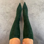 Le Silla Bottle Green Suede Pointed Toe Knee-High Stiletto Boots