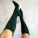 Le Silla Bottle Green Suede Pointed Toe Knee-High Stiletto Boots