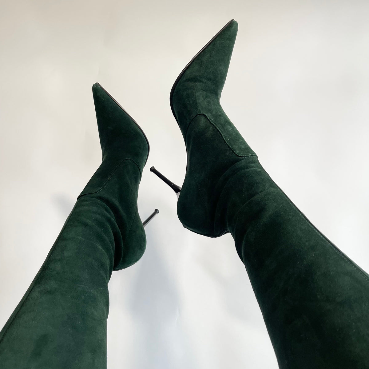 Le Silla Bottle Green Suede Pointed Toe Knee-High Stiletto Boots