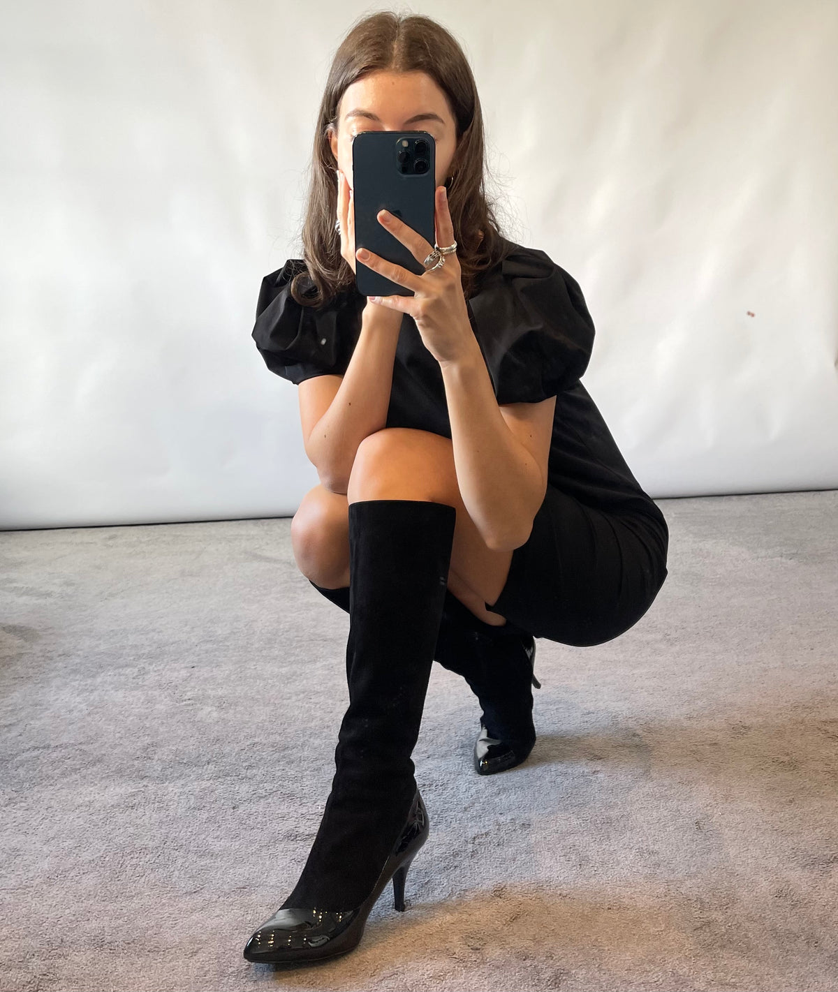 Louis Vuitton Black Suede and Patent Leather Knee-High Boots
