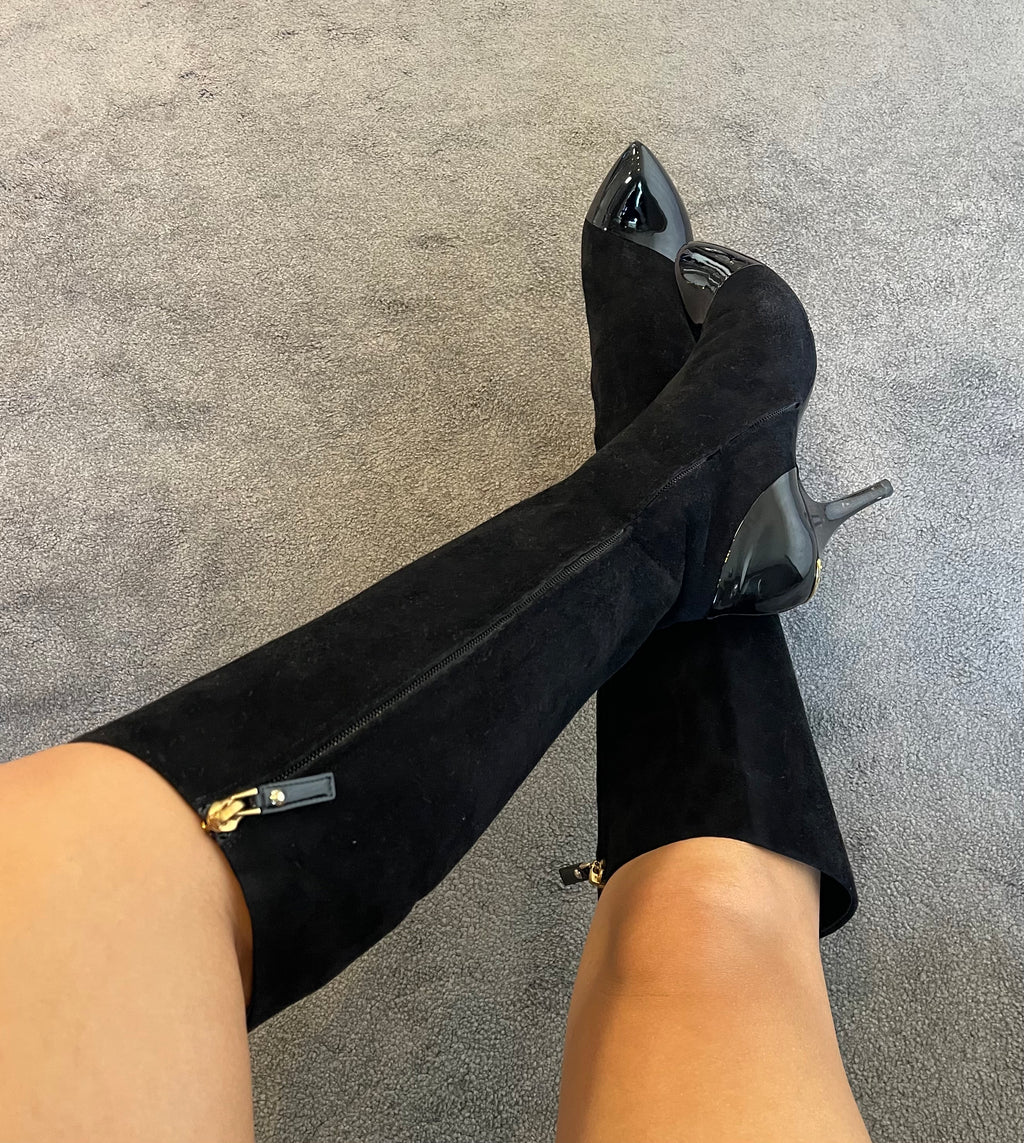 Louis Vuitton Black Suede and Patent Leather Knee-High Boots