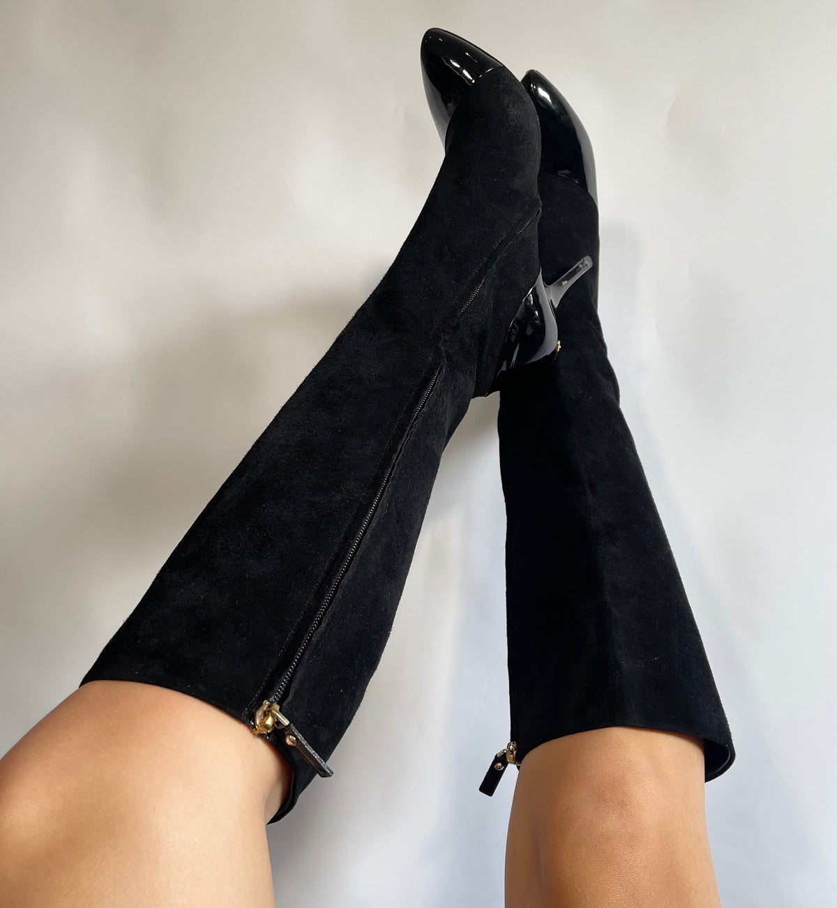 Louis Vuitton Black Suede and Patent Leather Knee-High Boots