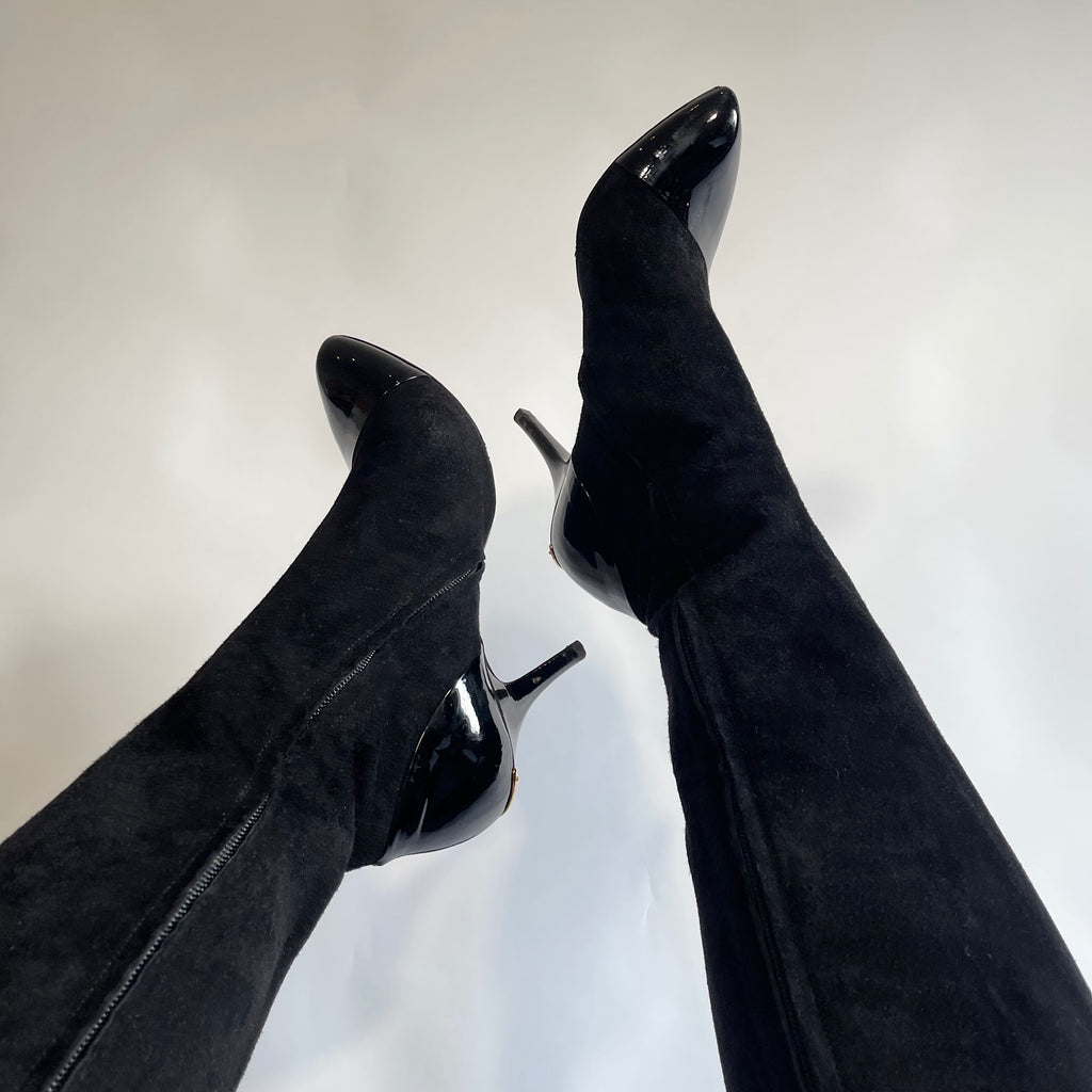 Louis Vuitton Black Suede and Patent Leather Knee-High Boots