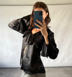Isabell Kristensen Couture Black Satin Ruffle V Neck Blouse