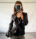 Isabell Kristensen Couture Black Satin Ruffle V Neck Blouse