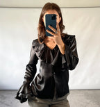 Isabell Kristensen Couture Black Satin Ruffle V Neck Blouse