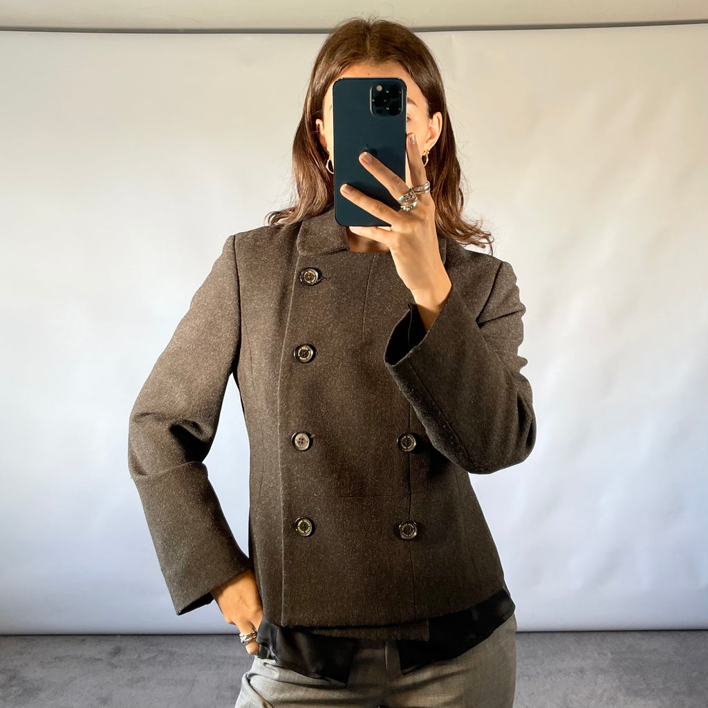 Eredi Pisanò Charcoal Grey Double-Breasted Cropped Jacket