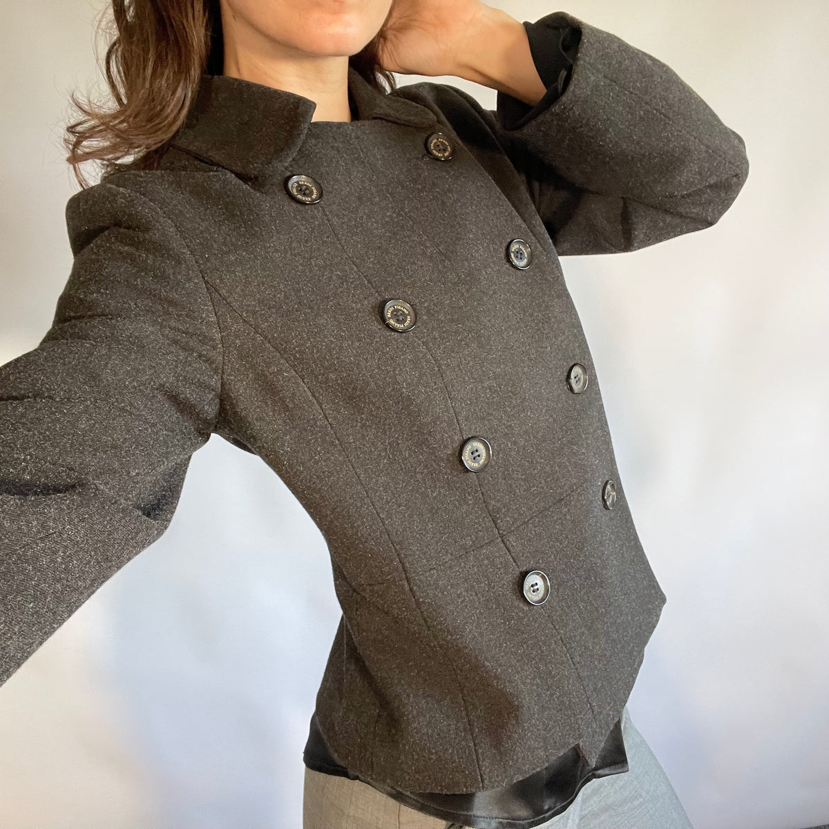 Eredi Pisanò Charcoal Grey Double-Breasted Cropped Jacket