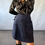 Marni Navy Textured Knit A-Line Skirt with Contrast Back Zip
