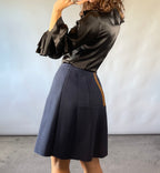 Marni Navy Textured Knit A-Line Skirt with Contrast Back Zip