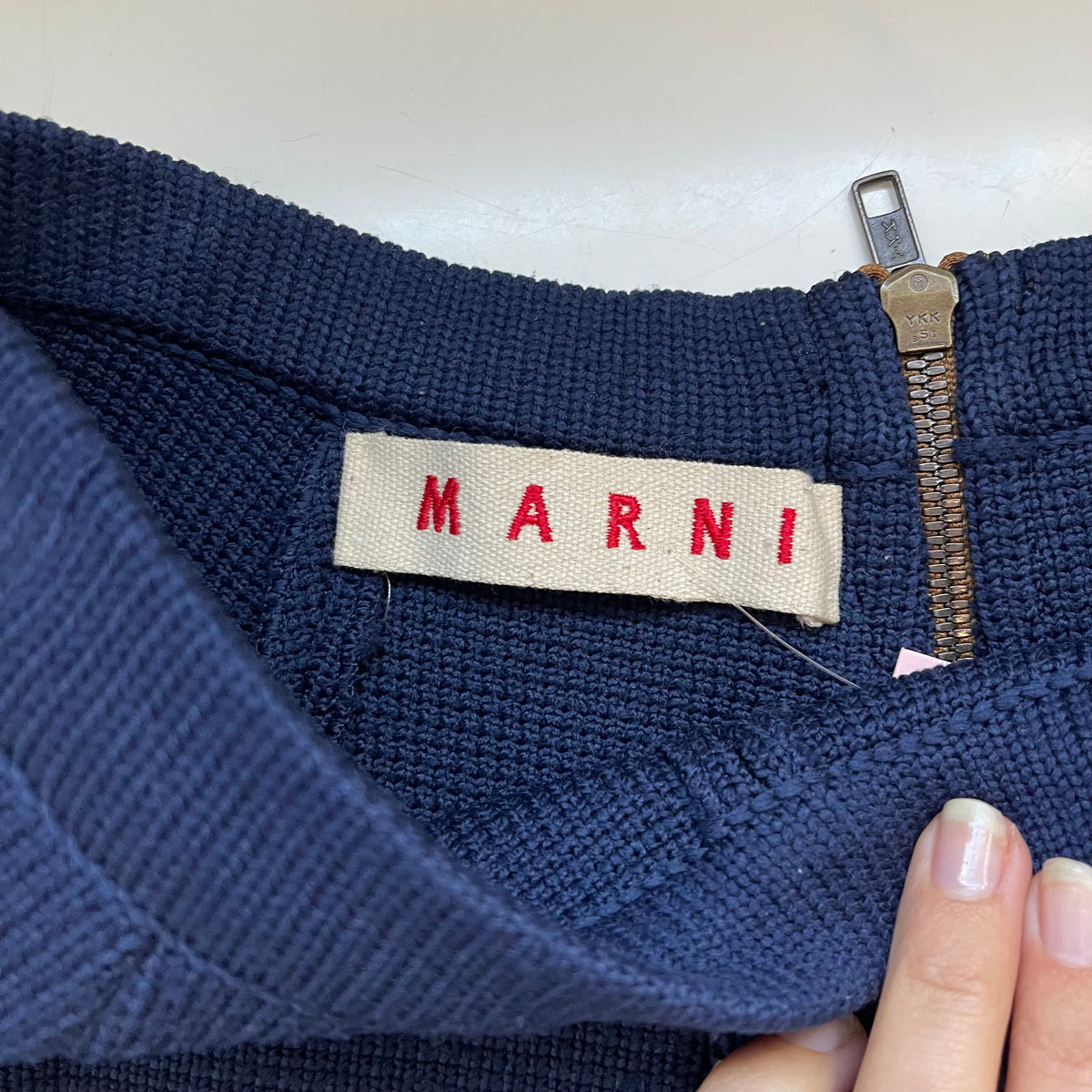 Marni Navy Textured Knit A-Line Skirt with Contrast Back Zip