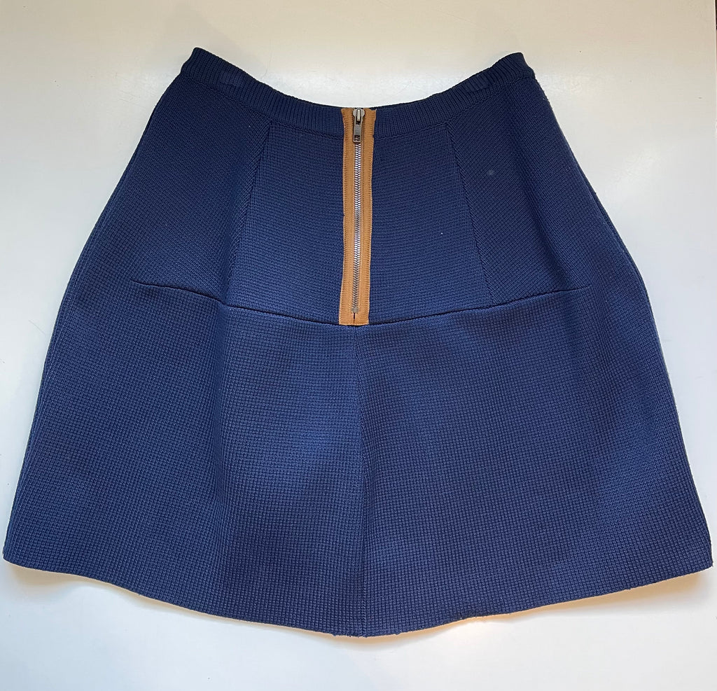 Marni Navy Textured Knit A-Line Skirt with Contrast Back Zip