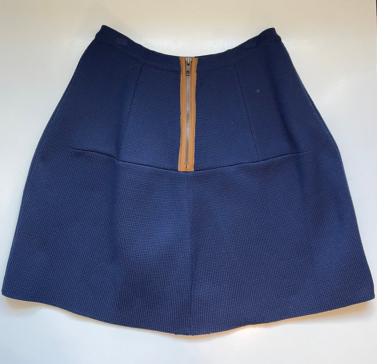 Marni Navy Textured Knit A-Line Skirt with Contrast Back Zip