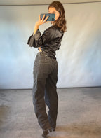 Bimba y Lola Washed Black High-Waisted Jeans with Contrast Stitching