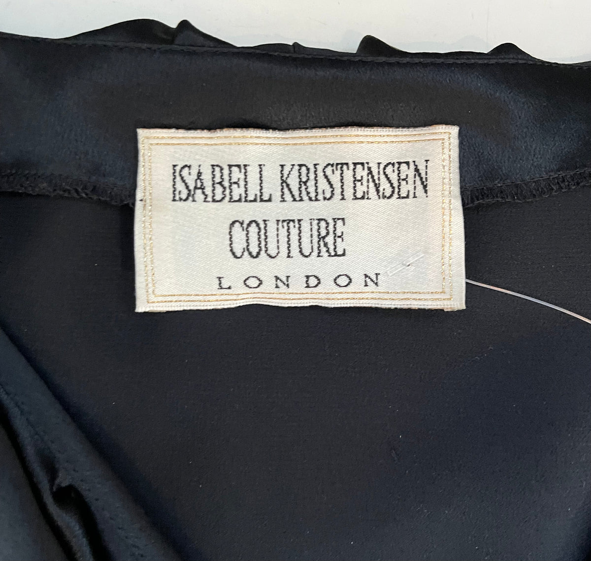 Isabell Kristensen Couture Black Satin Ruffle V Neck Blouse