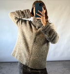 Sportmax Grey Wool and Mohair Pom Pom Zip Cardigan with Looped Collar and Cuffs