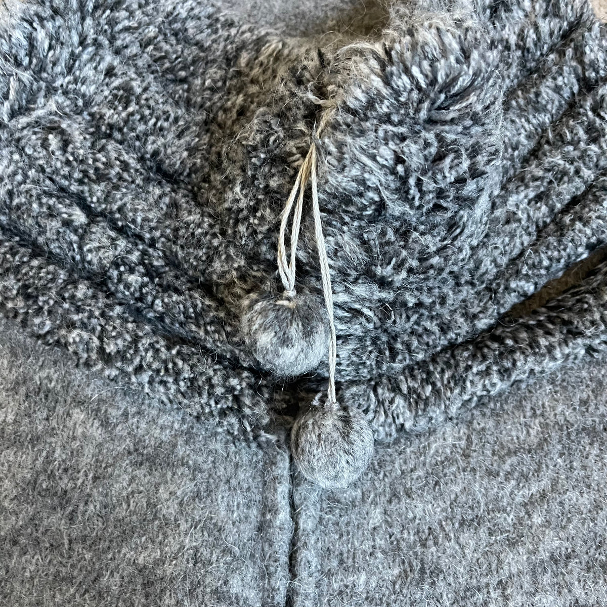Sportmax Grey Wool and Mohair Pom Pom Zip Cardigan with Looped Collar and Cuffs