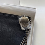 Stella McCartney Pochette Black Faux Leather Shaggy Cross Body Silver Chain Bag