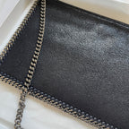 Stella McCartney Pochette Black Faux Leather Shaggy Cross Body Silver Chain Bag