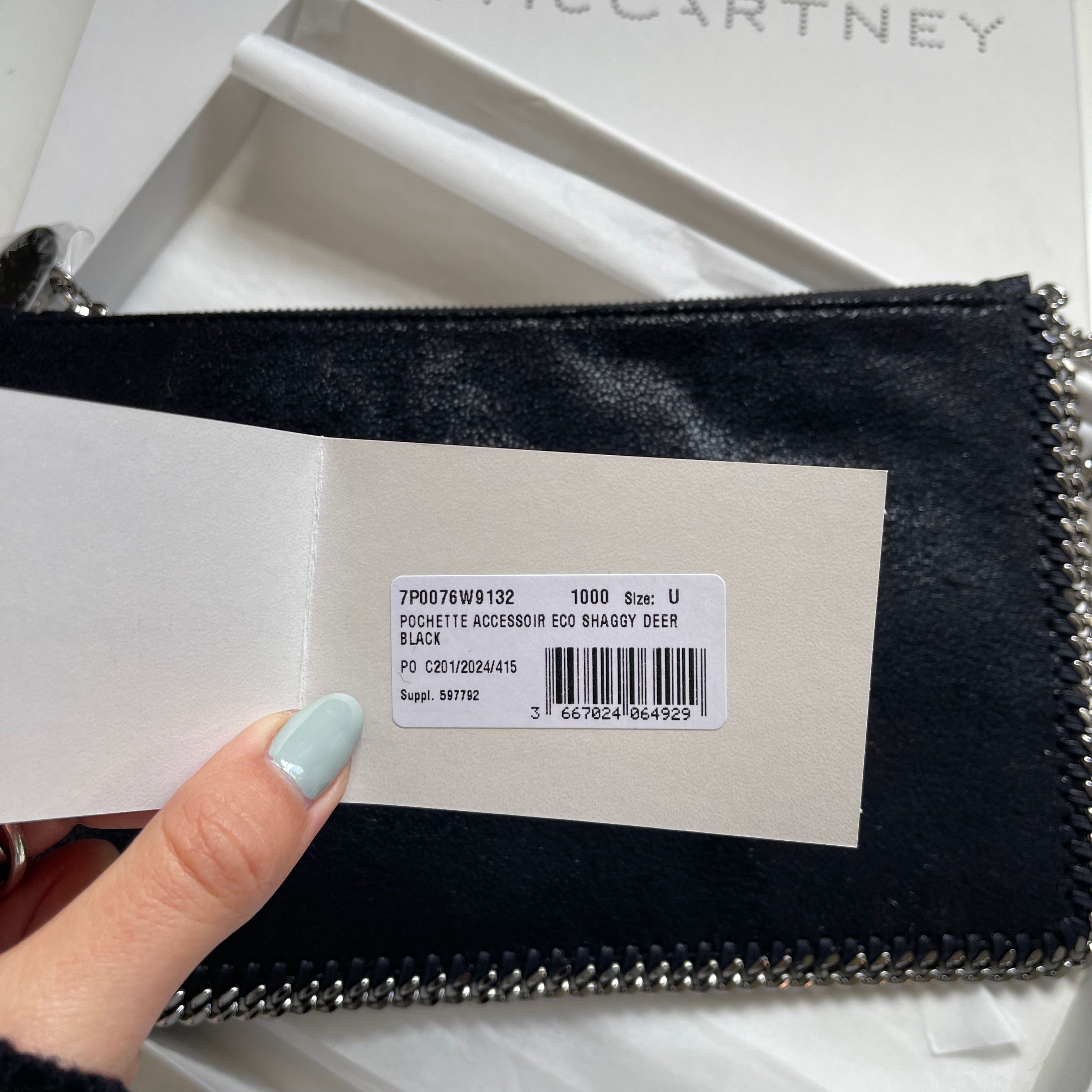Stella McCartney Pochette Black Faux Leather Shaggy Cross Body Silver Chain Bag