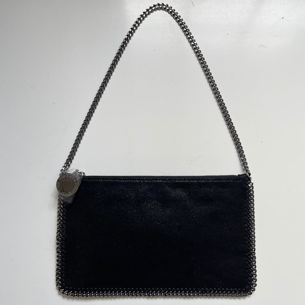 Stella McCartney Pochette Black Faux Leather Shaggy Cross Body Silver Chain Bag