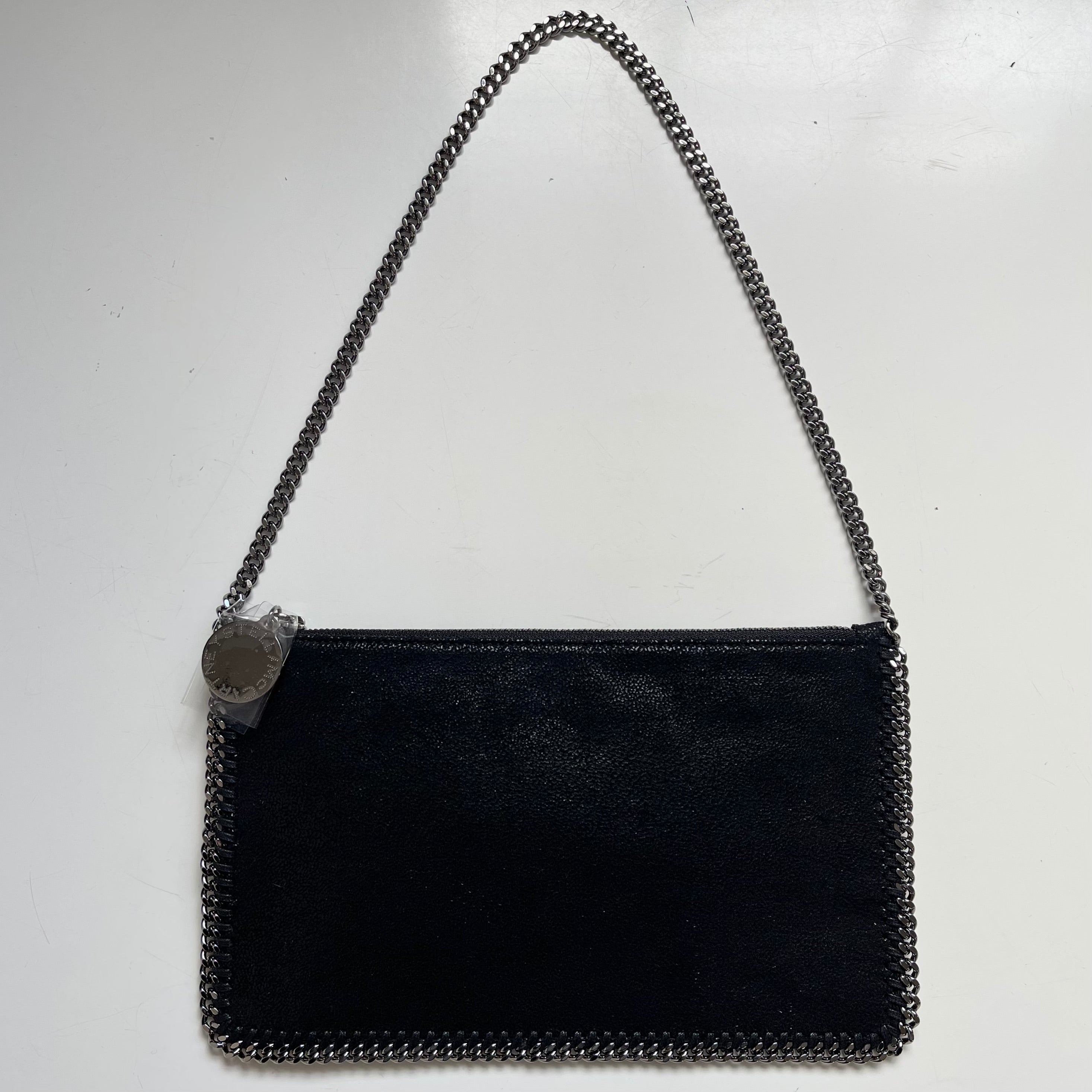 Stella McCartney Pochette Black Faux Leather Shaggy Cross Body Silver Chain Bag