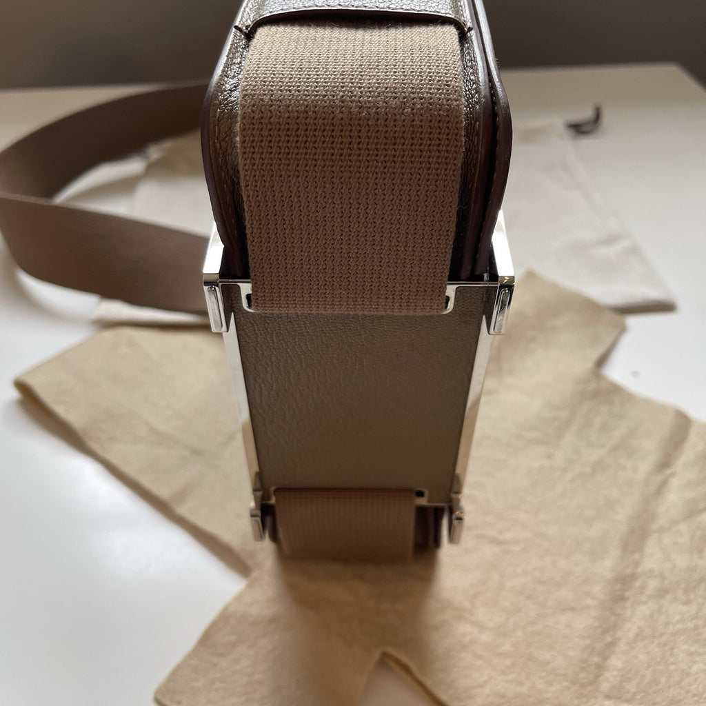 Hermes Geta Bag Étoupe Calfskin Leather ‘H’ Closure Canvas Shoulder Crossbody
